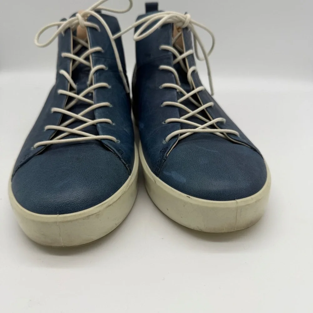ECCO Soft 8 Indigo Blue Leather High Top Lace Up Sneakers Womens 8 EU 39